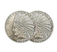 KEWEIYASW 1907 Antique Liberty Indian Head Ten-Dollars Coin - Great American Commemorative Old Coins Discover History of US Coins Perfect Quality 1 oz 2 Pieces