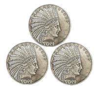 KEWEIYASW 1907 Liberty Indian Head Ten Dollar Replica Coin Set, Silver-Plated Brass Collectibles Rare Old American Coins for Collectors & Gift (1908 3PCS)