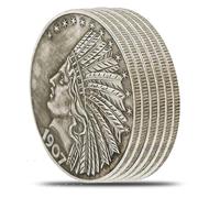 KEWEIYASW 1908 Liberty Indian Head Ten Dollar Replica Coin Set, Silver-Plated Brass Collectibles Rare Old American Coins for Collectors & Gift (1908 6PCS)