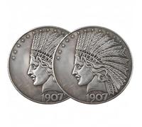 KEWEIYASW Antique Liberty Indian Head $10 Dollar Coin, Uncirculated Morgan Silver Dollar,Rare Old Coins for Collectors & American Coin Collection (1907 2PCS)