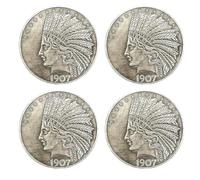KEWEIYASW Antique Liberty Indian Head $10 Dollar Coin, Uncirculated Morgan Silver Dollar, Rare Old Coins for Collectors & American Coin Collection (1907 4PCS)