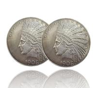 KEWEIYASW Antique Liberty Indian Head $10 Dollar Coin, Uncirculated Morgan Silver Dollar, Rare Old Coins for Collectors & American Coin Collection (1908 2PCS)