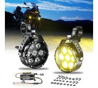 Kewig Luce fendinebbia LED ausiliaria per moto da 4,5 pollici, 90 W, luce LED di guida bianca ambra, kit di luce ausiliaria con staffe di montaggio, cablaggio per cavi, luci fuoristrada impermeabili