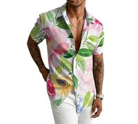 kewing Camicia da Uomo a Maniche Corte con Stampa 3D Floreale Farfalla pannocchia Palma e Paisley in Stile Hawaiano retrò