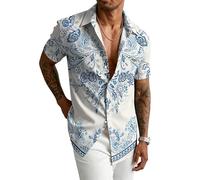 kewing Camicia da Uomo a Maniche Corte con Stampa 3D Floreale Farfalla pannocchia Palma e Paisley in Stile Hawaiano retrò