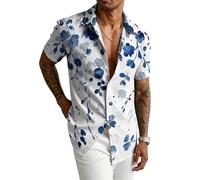 kewing Camicia da Uomo a Maniche Corte con Stampa 3D Floreale Farfalla pannocchia Palma e Paisley in Stile Hawaiano retrò