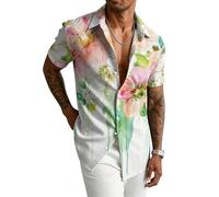kewing Camicia da Uomo a Maniche Corte con Stampa 3D Floreale Farfalla pannocchia Palma e Paisley in Stile Hawaiano retrò
