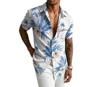 kewing Camicia da Uomo a Maniche Corte con Stampa 3D Floreale Farfalla pannocchia Palma e Paisley in Stile Hawaiano retrò
