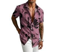 kewing Camicia da Uomo a Maniche Corte con Stampa 3D Floreale Farfalla pannocchia Palma e Paisley in Stile Hawaiano retrò