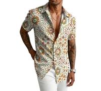 kewing Camicia da Uomo a Maniche Corte con Stampa 3D Floreale Farfalla pannocchia Palma e Paisley in Stile Hawaiano retrò