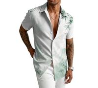 kewing Camicia da Uomo a Maniche Corte con Stampa 3D Floreale Farfalla pannocchia Palma e Paisley in Stile Hawaiano retrò