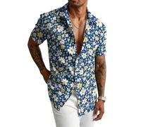 kewing Camicia da Uomo a Maniche Corte con Stampa 3D Floreale Farfalla pannocchia Palma e Paisley in Stile Hawaiano retrò