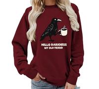 kewing Ciao oscurità mia Vecchia Amica Lettera Stampata Corvo e caffè Grafica Maglia da Donna Girocollo Senza Cappuccio Felpa a Maniche Lunghe Pullover Maglione Top