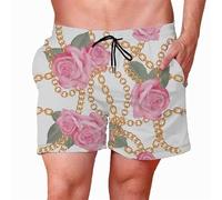kewing Costumi da Bagno da Uomo Catena d'oro Pantaloncini da Spiaggia Stampati in 3D Pantaloncini da Spiaggia ad Asciugatura Rapida Costumi da Bagno Casual Sciolti