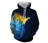 kewing Felpa con Cappuccio da Uomo e Donna con Stampa 3D di Pappagallo, Grafica Colorata di Ara, Pullover Streetwear, Top da Sweatshirt