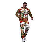 kewing Felpa da uomo con stampa 3D di Natale pantaloni della tuta completo con cappuccio grafico con Babbo Natale e gatti joggers outfit da vacanza in due pezzi abbigliamento festivo
