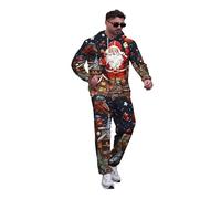 kewing Felpa da uomo con stampa 3D di Natale pantaloni della tuta completo con cappuccio grafico con Babbo Natale e gatti joggers outfit da vacanza in due pezzi abbigliamento festivo