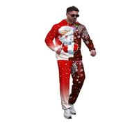 kewing Felpa da uomo con stampa 3D di Natale pantaloni della tuta completo con cappuccio grafico con Babbo Natale e gatti joggers outfit da vacanza in due pezzi abbigliamento festivo
