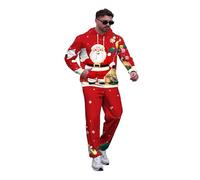 kewing Felpa da uomo con stampa 3D di Natale pantaloni della tuta completo con cappuccio grafico con Babbo Natale e gatti joggers outfit da vacanza in due pezzi abbigliamento festivo