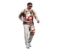 kewing Felpa da uomo con stampa 3D di Natale pantaloni della tuta completo con cappuccio grafico con Babbo Natale e gatti joggers outfit da vacanza in due pezzi abbigliamento festivo