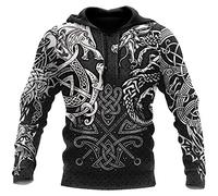 kewing Felpe con Cappuccio da Uomo con Stampa Tatuaggio Vichingo Felpa con Cappuccio a Maniche Lunghe con Cappuccio Casual Viking 3D con Tasca