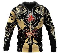 kewing Felpe con Cappuccio da Uomo con Stampa Tatuaggio Vichingo Felpa con Cappuccio a Maniche Lunghe con Cappuccio Casual Viking 3D con Tasca