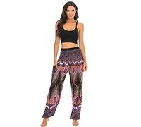 kewing Pantaloni da Yoga da Pescatore Tailandese Larghi da Donna Pantaloni da Yoga a Vita Alta con Motivo a Piume di Pavone Pantaloni da Hippie Estivi Harem Summer