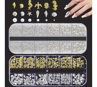 KEWUF 2 Confezioni Nail Charms, Charm Unghie, Decorazioni per Unghie, Perline Piccole, Accessori in Conchiglia, Per Decorazione di Gioielli Fai da Te, Unghie Design (Bianco, Argento, Oro)