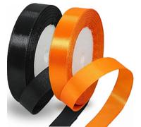 KEWUF 2 Pcs Nastro di Nero Arancione, 20mm x 22m Metri Nastri in tessuto solido, per confezione regalo, artigianato, fai da te, cucito, decorazione della festa nuziale, Decorazioni di Halloween