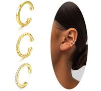 KEWUF 3 Pcs Ear Cuff Orecchini Non Piercing, Orecchini Senza Buco Regolabile, Orecchini Donna Earcuff Orecchini Senza Buco alla a Clip per Cartilagine Orecchini a Clip Ipoallergenici(A)