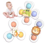 KEWUF 3 Pezzi Spinner Bambini, Giocattoli a Ventosa per Bambini, Sensory Toys, Gioco Da Bagno, Gioco Di Allenamento Sensoriale Per Neonati, Regalo Per Bambini E Neonati (Coniglio, Dinosauro, Leone)