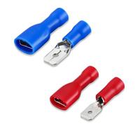 KEWUF Connettori rapidi femmina in vinile completamente isolati 6.3 x 0.8 mm, faston elettrici, rosso per 0.5-1.5 mm² (22-16 AWG), blu per 1.5-2.5 mm² (16-14 AWG), confezione da 80 pz