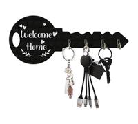 KEWUF Porta Chiavi da Parete, Porte-Clés Mural en Bois, Portachiavi da Muro con "Welcome Home" Inscritto, Porte-Clef Mural Bois à 4 Crochets, pour Salon, Les Entrées, Couloirs (Forma di Chiave, Nero)