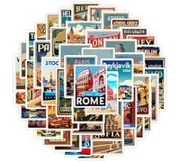 KEWUF Set di 50 adesivi di famose città del Europa, per valigie, quaderni, laptop e altro ancora, Perfetti per i viaggiatori, vintage, in vinile, impermeabili