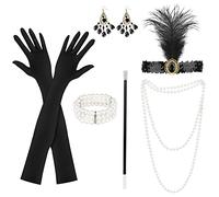 KEWUZY 6 Pezzi Set di Accessori Anni '20 Donna, Gatsby Stile Kit, Great Gatsby Set Costume Charleston Accessori per la Festa Halloween Ballo