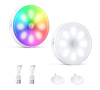 KEWUZY Luce Armadio con Sensore di Movimento, 2 Pezzi Notturna LED Ricaricabile USB, Luce da Armadio RGB, 7 Cicli di Colore, 8 LED 3 Modalità RGB/Bianco/Off, per Camera dei Bambini, Scale, Corridoi