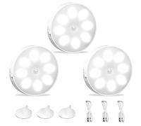 KEWUZY Luce Armadio con Sensore di Movimento, 3 Pezzi Luce Notturna LED Interna Ricaricabile USB, Sensore di Movimento per Luci, 8 LED 3 Modalità (Auto/On/Off) per Armadietto, Scale, Corridoi, Camera