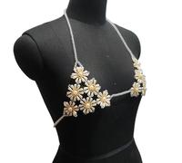 KEXIAO Catena per il corpo a forma di fiore, in oro e argento, con perle finte, per feste in spiaggia