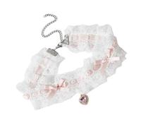 KEXIAO Collana girocollo in pizzo intrecciato a mano con fiocco e ciondolo a forma di cuore con cristalli, elegante catena in lega per donne da indossare tutti i giorni