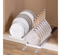 KEXIBO 2 pezzi Porta Coperchi Pentole, Organizer Padelle con 8 Scomparti Regolabili, Porta Padelle, Portacoperchi scorrevole, Supporto per Coperchio in Metallo, Contenitore da Cucina, Bianco