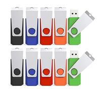 KEXIN 64GB Chiavetta USB 10 Pezzi Pendrive 2.0 Pennetta USB Memory Stick Penna Flash Drive per Archiviazione Dati con Luce LED (USB 64 GB, Nero Verde Blu Rosso Arancione)