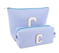 Kexpery 2 Pz Ciniglia Lettera A Righe Astuccio Trucco Carino Organizzatore di Trucco Sacchetto di Immagazzinaggio con Cerniera Cosmetica Organizzatore Caso Regali di Graduazione, Blu C, Casual