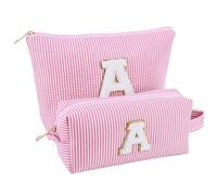 Kexpery 2 Pz Ciniglia Lettera A Righe Astuccio Trucco Carino Organizzatore di Trucco Sacchetto di Immagazzinaggio con Cerniera Cosmetica Organizzatore Caso Regali di Graduazione, Rosa A., Casual