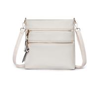 Kexpery Borsa a tracolla alla moda in vera pelle, morbida tote di stilista, con 2 cinghie regolabili, borsa casual a tracolla multi-tasca da donna, bianco