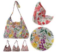 Kexpery Borsa per la spesa floreale capacità borsa a tracolla casual borsa cosmetica riutilizzabile per le donne vacanze shopping negozio di alimentari, blu 2 pezzi