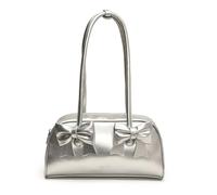 Kexpery donna borsa a tracolla fiocco in pelle Pu Boston borsa tote alla moda borsa a tracolla tinta unita borsa a borsa da periferia, argento