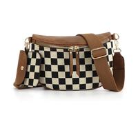 Kexpery Donne Pu Cherckerred Baule Borsa multi-tasca elegante Borsa per gnocchi con borsa per auricolari Borsa a tracolla Croissant Chic Hobo, marrone