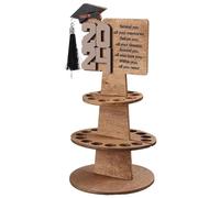 Kexpery Portamonete in legno a doppio strato con 25 fori per la decorazione del cappello di laurea, portamonete fai da te per la decorazione di compleanno, marrone
