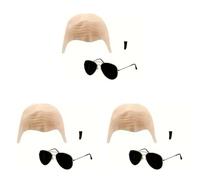 Kexpery Set tre pezzi berretto calvo lattice nudo occhiali dorati e barba acconciatura realistica cosplay festa adulti