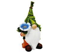 Kexpery Statua di gnomo da giardino con luci a energia solare, grazioso gnomo ornamentale luminoso per cortile, patio, prato ornamentale (fiori blu)